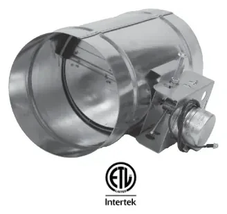 Motorized damper with its actuator, shown with its ETL listing mark